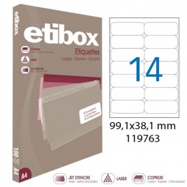 100 feuilles de 14 étiquettes 99,1x38,1 mm - Etibox 119763