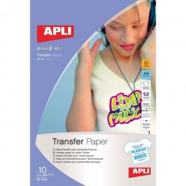 10 feuilles de papier transfert A4 pour T-shirt blanc en coton - imprimante jet d'encre - Apli 04128