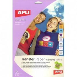 5 feuilles de papier transfert A4 pour T-shirt de couleur en coton - imprimante jet d'encre - Apli 10247