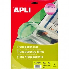 APLI - 20 Films Transparents - A4 (21 x 29,7 cm) 20 feuilles - Universel pour imprimante jet d'encre et Laser - Apli 10427