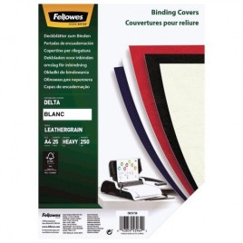 25 couvertures pour reliure grain cuire Fellowes 53736 - Blanc - A4 - 250g/m2 - CRC53736