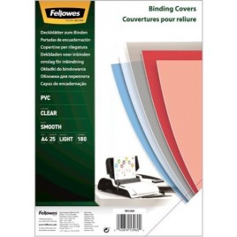 25 couvertures PVC Transparente pour reliure - Fellowes 53800 - A4 - 180 microns léger - CRC53800