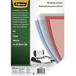 100 couvertures PVC Transparente pour reliure - Fellowes 53763 - A4 - 300 microns Lourd - CRC53763