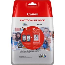 Pack original CANON PG-545XL + CL-546XL Noir et Couleur + 50 papiers photo glossy 10x15cm - 15ml + 13ml - 400 + 300 pages