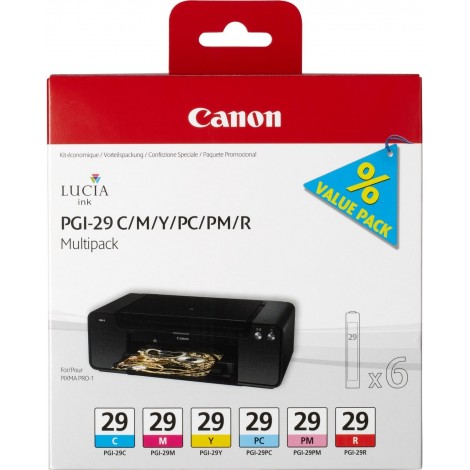 Pack original CANON PGI-29: C + M + Y + R + PC + PM