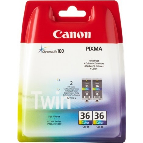 ORIGINAL Pack duo Canon Cartouche d'encre couleurs CLI-36 1511B018 - 12ml - 249 pages