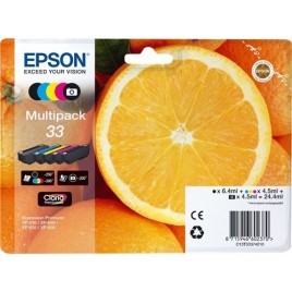 ORIGINAL EPSON T3337 Multipack 5 couleurs - Orange - 1x 6.4ml + 4x 3.5ml - 250 + 200 + 3x 300 pages