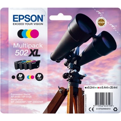 Multipack 4 cartouches 502XL EPSON T02W64 - C13T02W64010 - Jumelles - 1x 9.2ml + 3x 6.4ml - 550 + 3x 470 pages