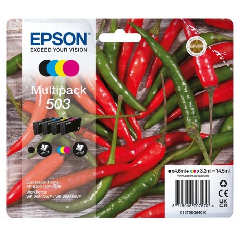 Multipack 4 cartouches 503 EPSON - C13T09Q64010 - Piments - 1x 4.6ml + 3x 3.3ml - 210 + 3x 165 pages