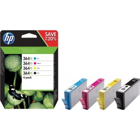 ORIGINAL Pack HP 364 XL N9J74AE 4 couleurs C+M+J+N - 1x18ml + 3x6ml - 550 + 3x 750 pages
