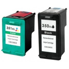 PACK HP 350 XL Noire + 351 Xl Couleur, Cartouche recyclée HP - 1 x 30ml + 1 x 21ml