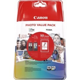 Pack original CANON PG-540L + CL-541XL Noir et Couleur + 50 papiers photo glossy 10x15cm - 11ml + 15ml - 300 + 400 pages