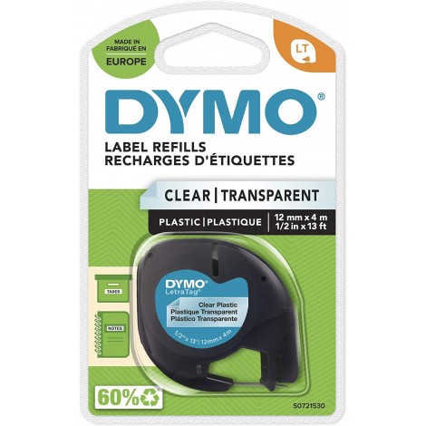 ORIGINAL DYMO LetraTag S0721530 Ruban d'étiquettes d'origine pour étiqueteuse - Texte noir sur fond transparent