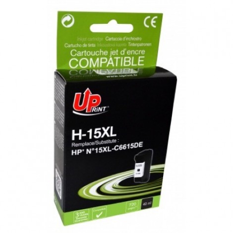 Recharge 15 XL Noir C6615DE Uprint H-15XL, Cartouche rechargée HP - 40ml