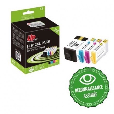Recharge PACK HP 912 XL Noir + Cyan + Magenta + Jaune, Cartouche rechargée HP 3YP34AE - 4x 825 pages