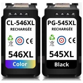 Recharge Canon PG-545XL Noir + CL-546XL Couleur, Pack cartouches compatibles CANON - 1x 16ml + 1x 14,5ml