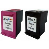 Recharge PACK HP 301 XL Noire + 301 XL Couleur, Cartouche compatible HP - 1 x 20ml + 1 x 21 ml - 520 + 430 pages