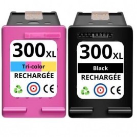 Recharge PACK HP 300 XL Noire + 300 XL Couleur, Cartouche compatible HP - 1 x 20ml + 1 x 18 ml - 600 + 440 pages