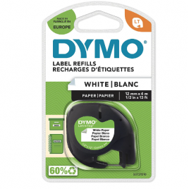 Dymo LetraTag S0721510 Ruban d'étiquettes original pour étiqueteuse - Texte noir sur fond blanc - Largeur 12 mm x 4 mètres