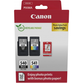 Canon PG-540/CL-541 Pack de 2 Cartouches d'Encre Originales + 50 Feuilles de Papier Photo -