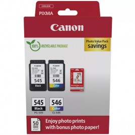 Canon PG-545/CL-546 Pack de 2 Cartouches d'Encre Originales + 50 Feuilles de Papier Photo
