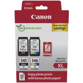 Canon PG-545XL/CL-546XL Pack de 2 Cartouches d'Encre Originales + 50 Feuilles de Papier Photo - 8286B011