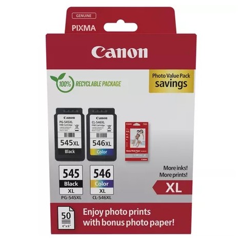 Canon PG-545XL/CL-546XL Pack de 2 Cartouches d'Encre Originales + 50 Feuilles de Papier Photo - 8286B011