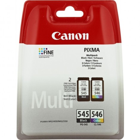 Pack original CANON PG-545 + CL-546 Noire et Couleur + 50 papiers photo glossy 10x15cm - 2 X 8ml - 2 X 180 pages
