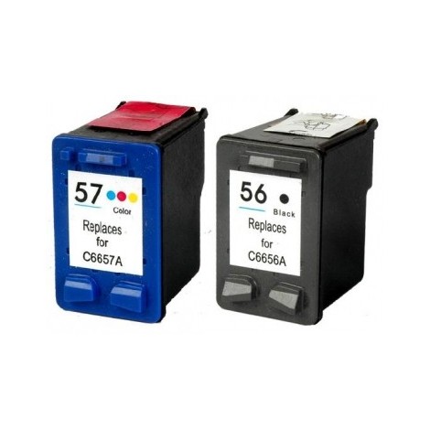 Recharge PACK HP 56 Noir + 57 Couleur, Cartouche compatible HP - 22ml Noire + 18ml Couleur