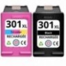 Recharge PACK HP 301 XL Noire + 301 XL Couleur, Cartouche compatible HP - 1 x 20ml + 1 x 21 ml - 520 + 430 pages