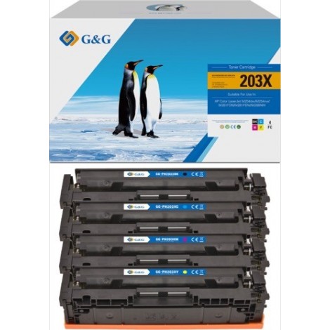 Pack de 4 Toners 203X compatibles HP CF540X + CF541X + CF542X + CF543X - 3 200 + 3x 2 500 pages