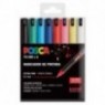 POSCA Lot de 8 marqueurs peinture PC1MR - Pointe roller fibre 0,7 mm - Encre pigmentée à base d'eau - Couleurs assorties