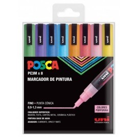 POSCA Lot de 8 marqueurs peinture PC3M - Pointe conique 0,9-1,3 mm - Encre à base d'eau - Couleurs pailletées assorties