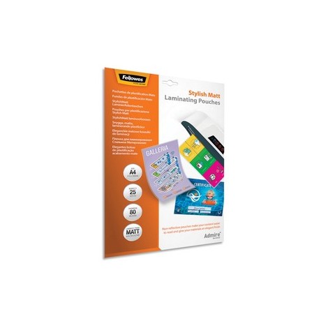 25 Pochettes à Plastifier A4 MATE 80 microns - 56021 Fellowes - CRC56021