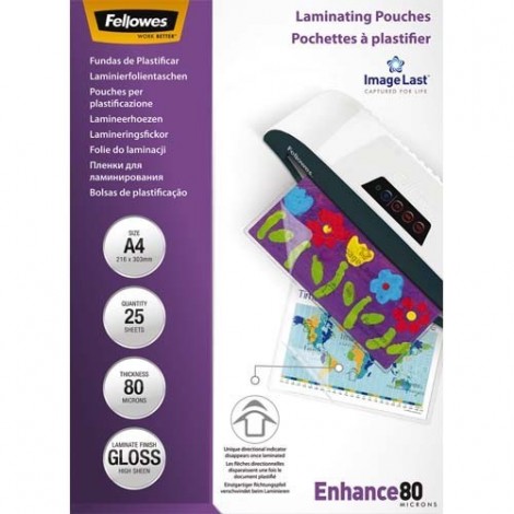 25 Pochettes à Plastifier A4 80 microns - 53962 Fellowes - CRC53962