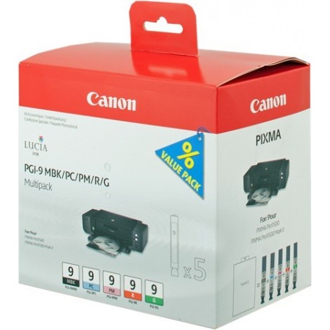 ORIGINAL Canon 1033B013 Multipack Noir(e) + Cyan + Magenta + Rouge + Vert PGI-9multi1 1033B013 - 5x 14ml - 5x 1.500 pages