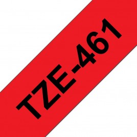 Ruban pour étiquettes plastifié générique Brother TZe461 - Texte noir sur fond rouge - Largeur 36 mm x 8 mètres