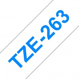 Ruban pour étiquettes plastifié générique Brother TZe263 - Texte bleu sur fond blanc - Largeur 36 mm x 8 mètres