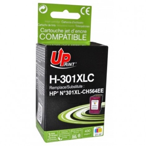 Cartouche 301XL Uprint Recyclé HP Cyan + Magenta + Jaune de marque Uprint  moins cher et Garantie 3 ans